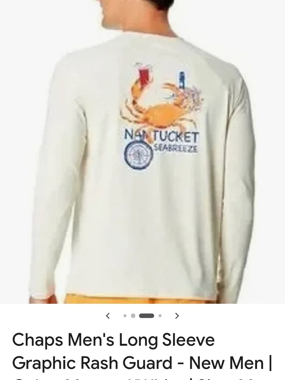 XXL NWT Chaps Men's Long Sleeve Rash Guard - Nantucket And Crab Design